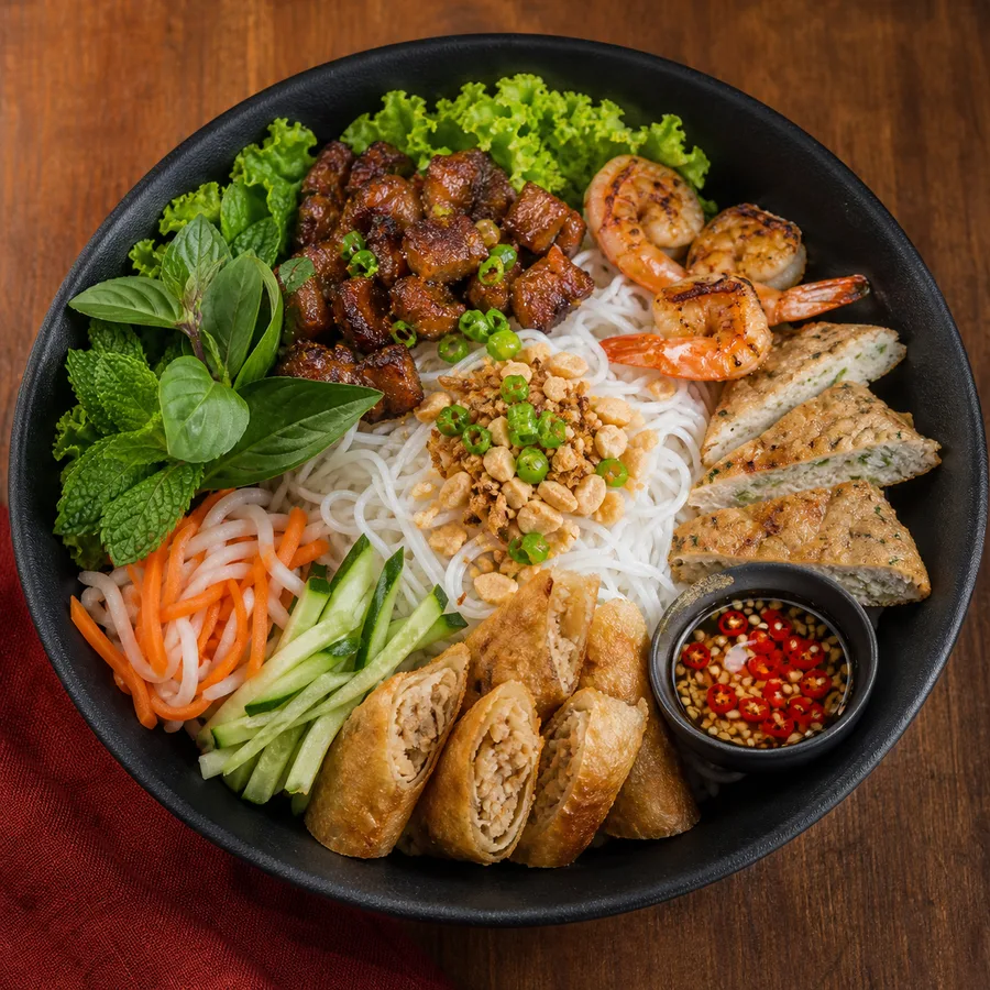 Bún Tôm Thịt Nướng Nem Lụi Chả Giò