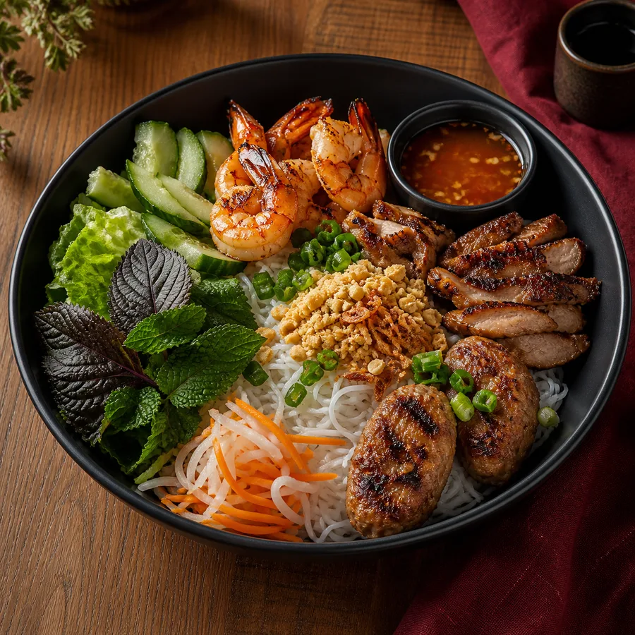 Bún Tôm Thịt Nướng Nem Lụi